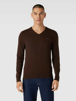 Sweter z dzianiny z mieszanki wełny jagnięcej z dekoltem w serek Gant