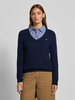 Sweter z dzianiny z mieszanki wełny jagnięcej z dekoltem w serek Gant