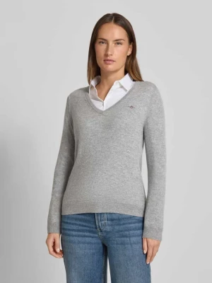 Sweter z dzianiny z mieszanki wełny jagnięcej z dekoltem w serek Gant