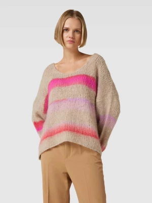 Sweter z dzianiny z mieszanki wełny lana i moheru ze wzorem w paski miss goodlife