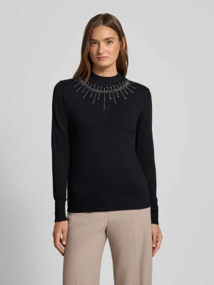Sweter z dzianiny z mieszanki wiskozy z obszyciem ozdobnymi kamieniami Apricot