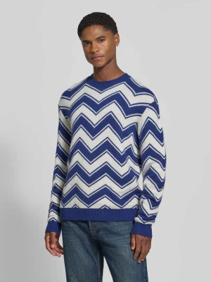 Sweter z dzianiny z mieszanki żywej wełny z okrągłym dekoltem Armani Exchange Niebieski