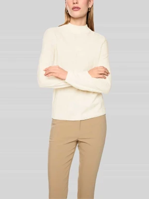 Sweter z dzianiny z mieszanki żywej wełny ze stójką Marc Cain Złamany biały