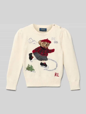 Sweter z dzianiny z motywem i okrągłym dekoltem Polo Ralph Lauren Écru