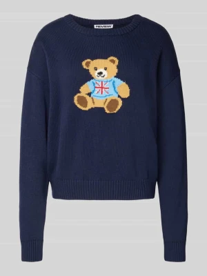 Sweter z dzianiny z motywem i okrągłym dekoltem Review