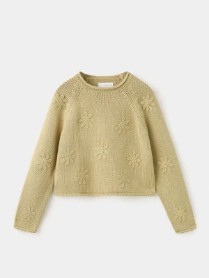 Sweter z dzianiny z motywem kwiatów oliwkowozielony - Dzieci - lata - MANGO KIDS