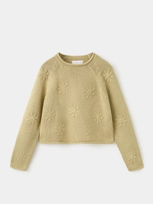 Sweter z dzianiny z motywem kwiatów oliwkowozielony - Dzieci - lata - MANGO KIDS
