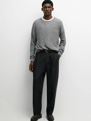 Sweter Z Dzianiny Z Muliny Z Lnem I Bawełną - Granatowy - Massimo Dutti - Male