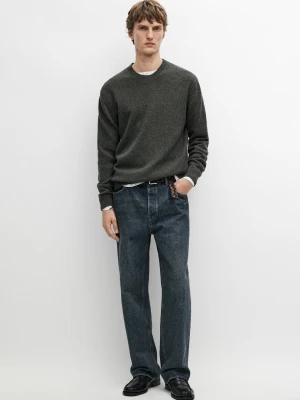 Sweter Z Dzianiny Z Muliny Ze 100% Wełny - Zieleń Mchu - Massimo Dutti - Male