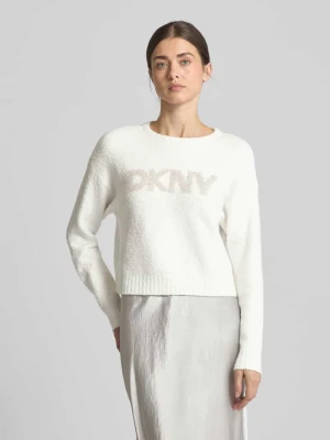 Sweter z dzianiny z nadrukiem z logo DKNY