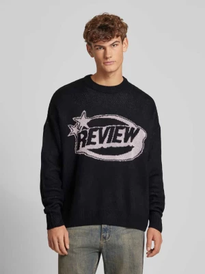 Sweter z dzianiny z nadrukiem z logo REVIEW