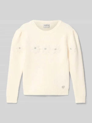Sweter z dzianiny z obszyciem ozdobnymi kamieniami Guess