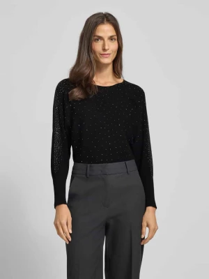 sweter z dzianiny z obszyciem ozdobnymi kamieniami Apricot