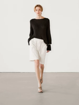 Sweter Z Dzianiny Z Okrągłym Dekoltem - Brązowy - - Massimo Dutti - Kobieta