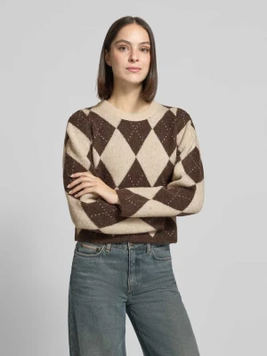 Sweter z dzianiny z okrągłym dekoltem comma Ciemnobrązowy