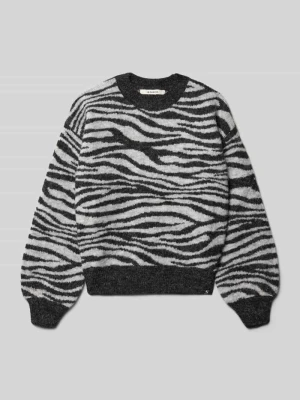 Sweter z dzianiny z okrągłym dekoltem i detalem z logo Garcia