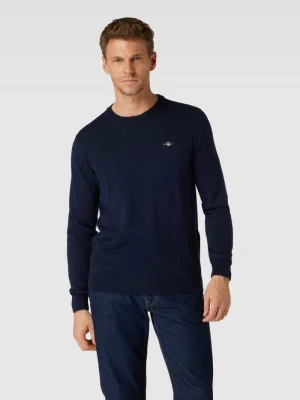 Sweter z dzianiny z okrągłym dekoltem i wyhaftowanym logo Gant