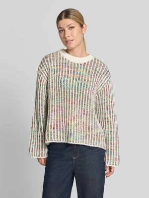 Sweter z dzianiny z okrągłym dekoltem model 'ANILA' Ichi Złamany biały