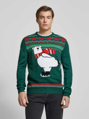 Sweter z dzianiny z okrągłym dekoltem model ‘Ice bear’ montego