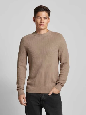 Sweter z dzianiny z okrągłym dekoltem model ‘Klincru’ Boss Orzechowy