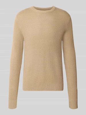 Sweter z dzianiny z okrągłym dekoltem model 'PANNEL' Jack&Jones Beżowy