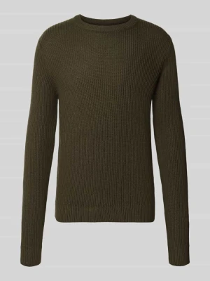 Sweter z dzianiny z okrągłym dekoltem model 'PANNEL' Jack&Jones Oliwkowy