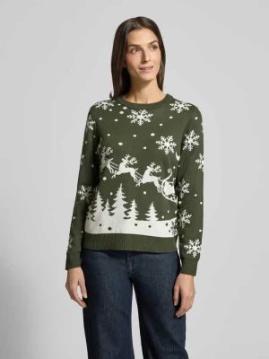 Sweter z dzianiny z okrągłym dekoltem model „SNOWI” Vila