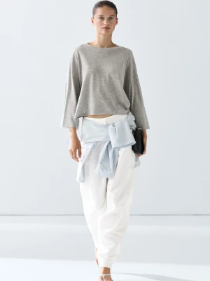 Sweter Z Dzianiny Z Okrągłym Dekoltem - Szary Pop - Massimo Dutti - Female