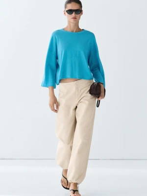Sweter Z Dzianiny Z Okrągłym Dekoltem - Turkusowy - Massimo Dutti - Female