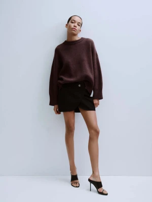 Sweter z dzianiny z okrągłym dekoltem winny - Kobieta - - MANGO