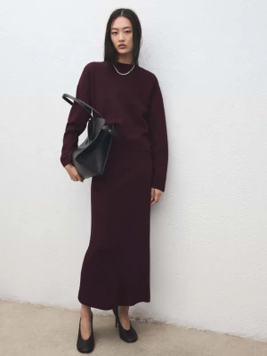 Sweter z dzianiny z okrągłym dekoltem winny - Kobieta - - MANGO