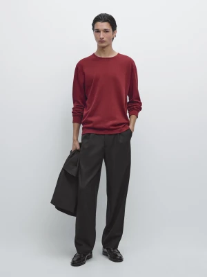 Zdjęcie produktu Sweter Ze 100% Bawełny Z Okrągłym Dekoltem - Rubinowy - - Massimo Dutti - Mężczyzna
