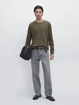 Dzianinowy Sweter Z Okrągłym Dekoltem Z Bawełny - Zielony - - Massimo Dutti - Mężczyzna