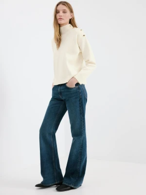 Sweter z dzianiny z ozdobnymi guzikami kremowy / écru - Kobieta - - MANGO