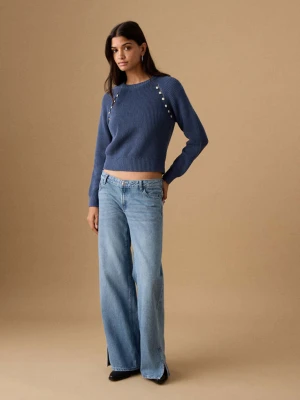 Sweter z dzianiny z ozdobnymi guzikami niebieski - Teen - - MANGO TEEN