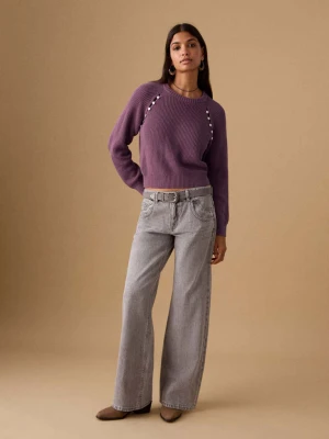 Sweter z dzianiny z ozdobnymi guzikami różowy - Teen - - MANGO TEEN