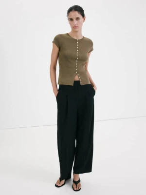 Sweter z dzianiny z ozdobnymi guzikami średni brązowy - Kobieta - - MANGO