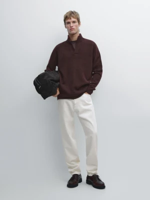 Sweter Z Dzianiny Z Półgolfem - Bordowy - - Massimo Dutti - Mężczyzna