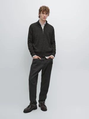 Sweter Z Dzianiny Z Półgolfem - Brudnoszary - - Massimo Dutti - Mężczyzna