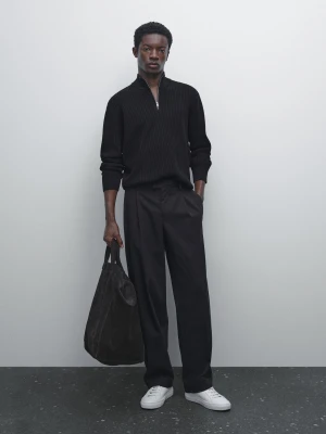 Sweter Z Dzianiny Z Półgolfem - Granatowy - - Massimo Dutti - Mężczyzna