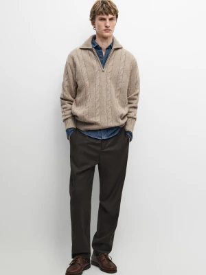 Sweter Z Dzianiny Z Półgolfem I Splotem Warkoczowym - Popielaty - Massimo Dutti - Male