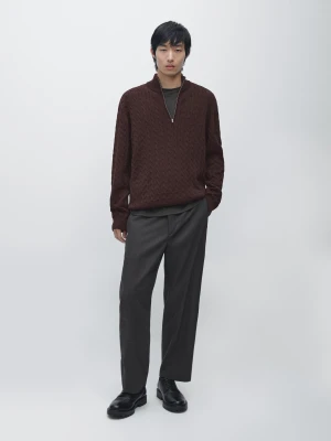 Sweter Z Dzianiny Z Półgolfem I Suwakiem - Bordowy - - Massimo Dutti - Mężczyzna