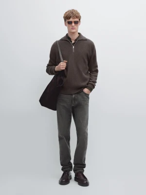 Sweter Z Dzianiny Z Półgolfem I Suwakiem - Brązowy - - Massimo Dutti - Mężczyzna