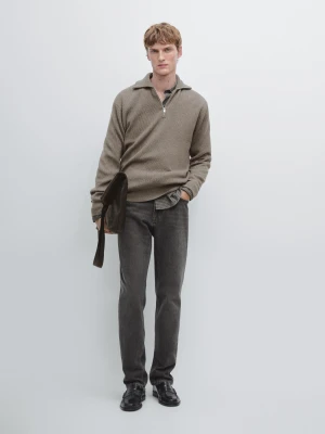 Sweter Z Dzianiny Z Półgolfem I Suwakiem - Ciemny Khaki - - Massimo Dutti - Mężczyzna