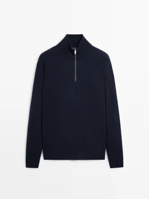 Sweter Z Dzianiny Z Półgolfem I Suwakiem - Granatowy - Massimo Dutti - Male