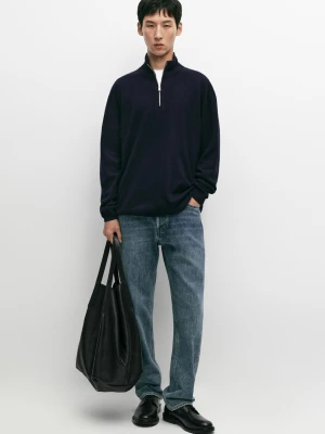 Sweter Z Dzianiny Z Półgolfem I Suwakiem - Granatowy - Massimo Dutti - Male