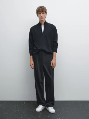Sweter Z Dzianiny Z Półgolfem I Suwakiem - Granatowy - - Massimo Dutti - Mężczyzna