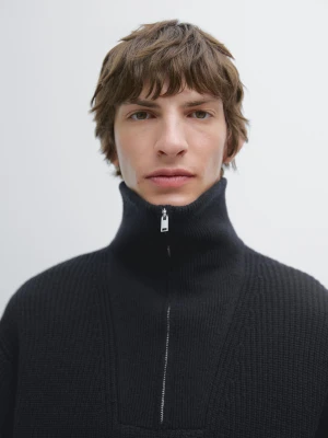 Sweter Z Dzianiny Z Półgolfem I Suwakiem - Granatowy - - Massimo Dutti - Mężczyzna