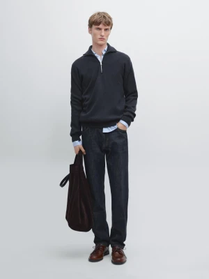 Sweter Z Dzianiny Z Półgolfem I Suwakiem - Granatowy - - Massimo Dutti - Mężczyzna