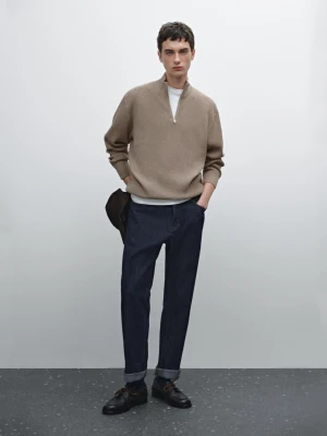 Sweter Z Dzianiny Z Półgolfem I Suwakiem - Norkowy - - Massimo Dutti - Mężczyzna